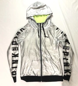 Victoria's Secret Pink Fashion Show Metallic Silver Logo Hoodie Jacket XS - Picture 1 of 5