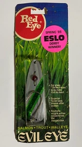Red Eye Tackle Evil Eye 3F Green/Silver 2 3/4” Flutter Spoon 1/5oz Vintage Lure - Picture 1 of 2