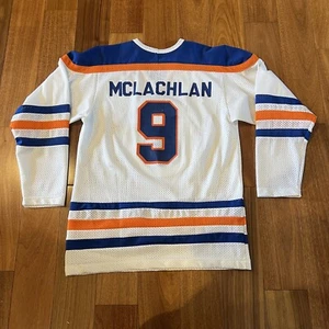 Vintage Edmonton Oilers White NHL Hockey Mesh Jersey Adult Men’s #9 Mclachlan - Picture 1 of 7