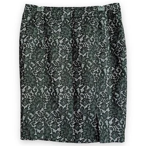 WORTHINGTON Womens Petite 10 P10 Skirt Black Floral Lace Overlay Lined Midi - Picture 1 of 9