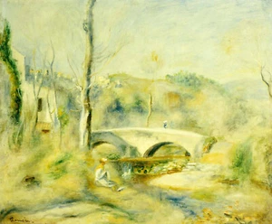 Pierre Auguste Renoir ""Landschaft mit Brücke"" französischer Impressionist grünes Kunstwerk - Bild 1 von 4