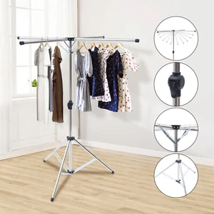 Trípode portátil ropa estante de secado acero abrigo de lavandería plegable soporte colgador - Imagen 1 de 15