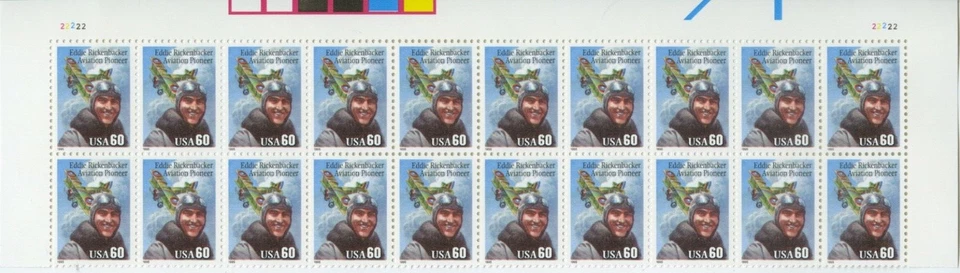US, #2998a 60c Eddie Rickenbacker complete Plate Block of 20 -  LARGE DATE  MNH - Image 1 of 1