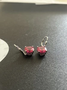 Jtv Lab Created Ruby Dangle Earrings On Sterling Silver 925 - Picture 1 of 3