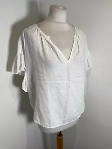Velvet by Graham & Spencer blouse top S VGC white linen short boxy unlined - Picture 1 of 9