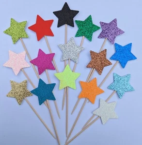 12/24  GLITTER Cupcake Toppers Picks Flags Birthday Cake topper Any colour 1.5in - Picture 1 of 36