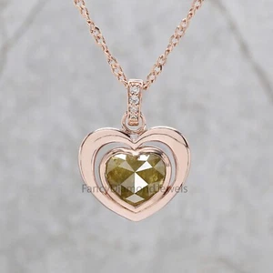 1.70 Ct Natural Heart Yellow Color Diamond 14K Rose Gold Engagement Pendant - Picture 1 of 9