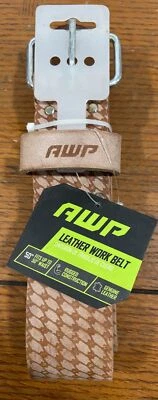 New AWP Leather Work Belt 50" Light Brown Metal Roller Buckle Heavy Duty Tool