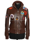 Ladies Top Gun Brown Real Soft Lambskin Nappa Leather Bomber Jacket