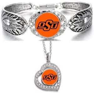 OSU Oklahoma State Cowgirls Cowboys Sterling Silver Necklace Bracelet Set D3D19