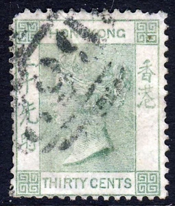 HONG KONG Queen Victoria 1891 30c. Yellowish-Green Watermark Crown CA SG 39 FU - Picture 1 of 2