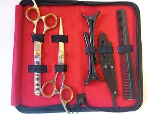 Set Forbici da Barbiere 5 Pezzi - Forbici per Taglio Capelli con Clip e Pettine per Styling - Foto 1 di 5