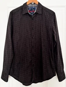 Robert Graham Coupe Classique schwarz Damast Langarm Knopf Small S Jacquard - Bild 1 von 5