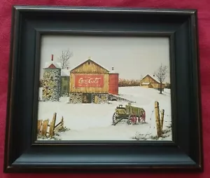Pintura al óleo original Coca Cola invierno campo granja americana firmada R Smith - Imagen 1 de 12