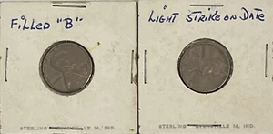 1957 D ERROR FILLED “B” & 1947 S ERROR LIGHT STRIKE ON DATE. 2 WHEAT PENNY.  - Picture 1 of 5