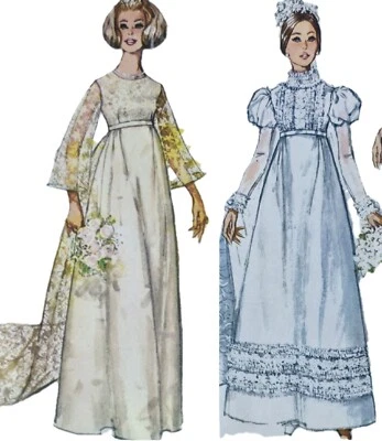 1960s Leg Mutton Flare Sleeve Empir Wedding Dress Simplicity 8589 Sewing Pattern - Image 1 of 3