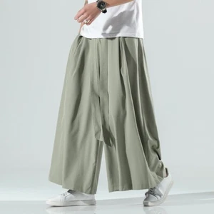Mens Wide-leg Trousers Chinese Style Pants Retro Casual Faux Silk Straight - Picture 1 of 12