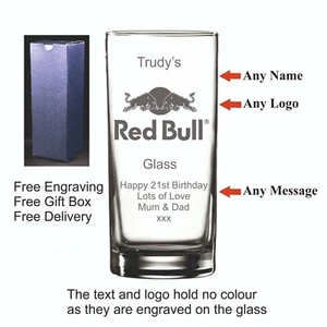 Personalised Hi Ball, Red Bull Glass Birthday, Christmas, Valentines Day Gift - Picture 1 of 12