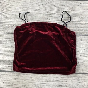 SHEIN Spaghetti Strap Halter Crop Top Women Size Medium Sexy Velour Burgundy - Picture 1 of 6