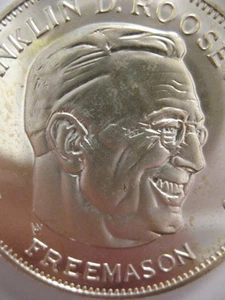 7/8-OZ PRESIDENT FRANKLIN D. ROOSEVELT FREEMASON MASONIC COIN SILVER.925 + GOLD - Picture 1 of 12