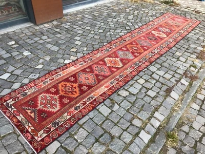 土耳其复古地毯手工羊毛地毯波西米亚长条地毯家用地毯2,7 x 14,英尺 — 第 1/4 张图片