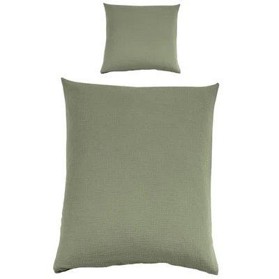 2tlg Musselin Bettwäsche Set 135x200+80x80 Grün Bettbezug Kissenbezug Garnitur - Bild 1 von 3