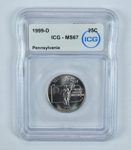 1999-D Washington State Quarter Pennsylvania MS67 ICG *9628 - Picture 1 of 5