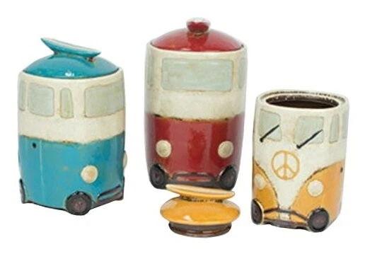 Kalalou CDV1821 10" Ceramic Van Canisters w/ Surfboard Handles Set of 3