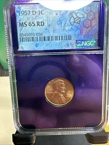 1957 D Lincoln Wheat Cent MS 65 RD NGC Collector Purple Holder Gem - Picture 1 of 4