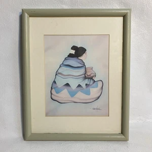 Mujer Navajo Vintage Diana Martin Nativo Americano Estampado Firmado Enmarcado con Cerámica - Imagen 1 de 6