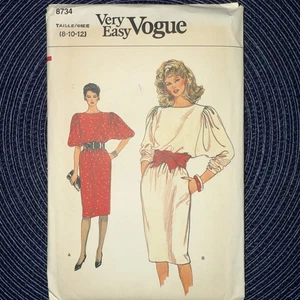 Vestido Pullover Vintage Muy Fácil Patrón Vogue 8734 Manga Abullonada Años 80 8-12 UC - Imagen 1 de 2