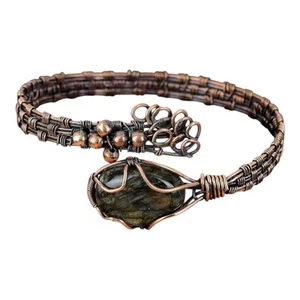 Handmade Labradorite Copper Cuff Bracelet – Wire Wrapped Gemstone Bangle - Picture 1 of 2
