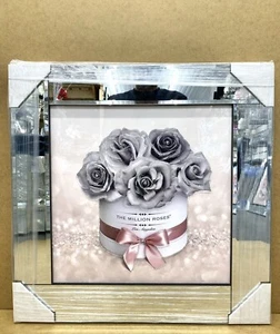 Million Roses Picture Grey Liquid Art 3D Glitter Mirror Frame Wall Hung 55x55 cm - Picture 1 of 3