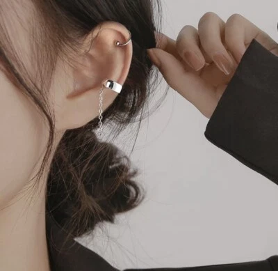 Ohrklemme mit Kette Silber 925 Damen Ohrringe 1 Stück Ohne Loch - Bild 1 von 4