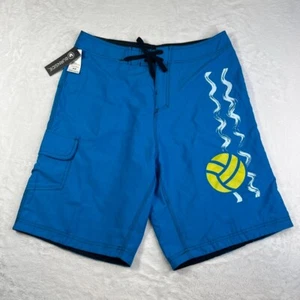 NWT Burnside Board Shorts Mens 32 x 10" Blue Volleyball Drawstring Surfboard - Picture 1 of 9