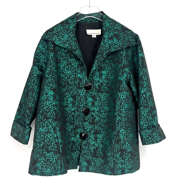 Chaqueta Caroline Rose para mujer XL verde manchada artística Lagenlook diseñador maximalista Foto 1 de 4