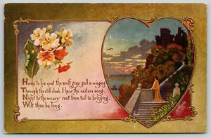C Ryan~Lovely Lady Looks Out to Sea From Terraced Steps~Sunset~Gulls~Art Nouveau - Picture 1 of 2