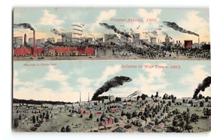 Postcard Greater Atlanta 1909 and Atlanta in War Times 1864, Claude Lord Compare - Picture 1 of 2