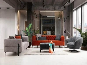 Sitzgruppe/Sofa Set - Wohnzimmergarnitur "Calluna" 3+3+1-Grau/Orange - Bild 1 von 6