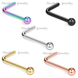 Surgical Steel L Shape Nose Stud Ring Ball End Piercing Jewelry 20g - Picture 1 of 1
