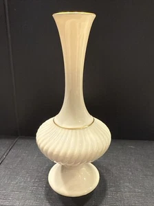 Lenox Savoy Collection Fluted Swirl Ribbed Bud Vase 7" Tall Gold Trim - Picture 1 of 4