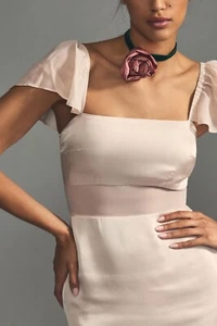 Vestido de satén manga acampanada By Anthropologie para mujer talla 12 marrón chai - Imagen 1 de 17