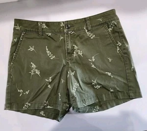 a.n.a. Twill Shorts Womens Sz 4 Mid Rise 5" Inseam Pair Green Floral - Picture 1 of 5