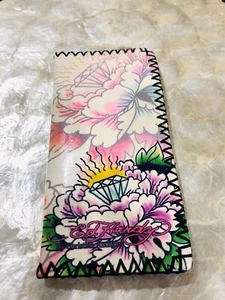 Ed Hardy Cream Flower / Diamond Tattoo Design Unisex Wallet - Vintage - Picture 1 of 3