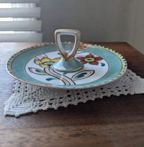 Noritake hand painted tidbit tray teal serving dish with 7 cm handle Art Deco - Picture 1 of 17