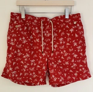 Pantalones cortos de natación Polo Ralph Lauren rojos con barcos y palmeras grandes - Imagen 1 de 12