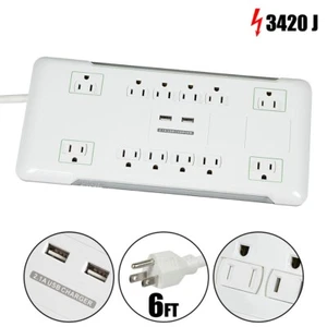 12 Outlet Power Strip Surge Protector 3420J w/ 2 Port USB Charging & 6FT Cord - Picture 1 of 6