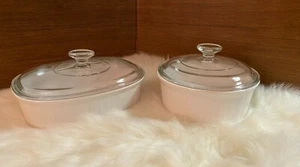 Corningware F-12-B(1.8L) & F-5-B(1.6L)dishes French White with Lids - Picture 1 of 4