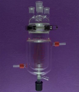 Kit de frasco de reacción de chaqueta de laboratorio, cuatro cuellos, válvula cuentagotas PTFE - Imagen 1 de 8