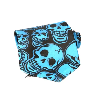 Black and Blue Skull Print Halloween Day of the Dead Mens Necktie Tie Ties Fun - Picture 1 of 4